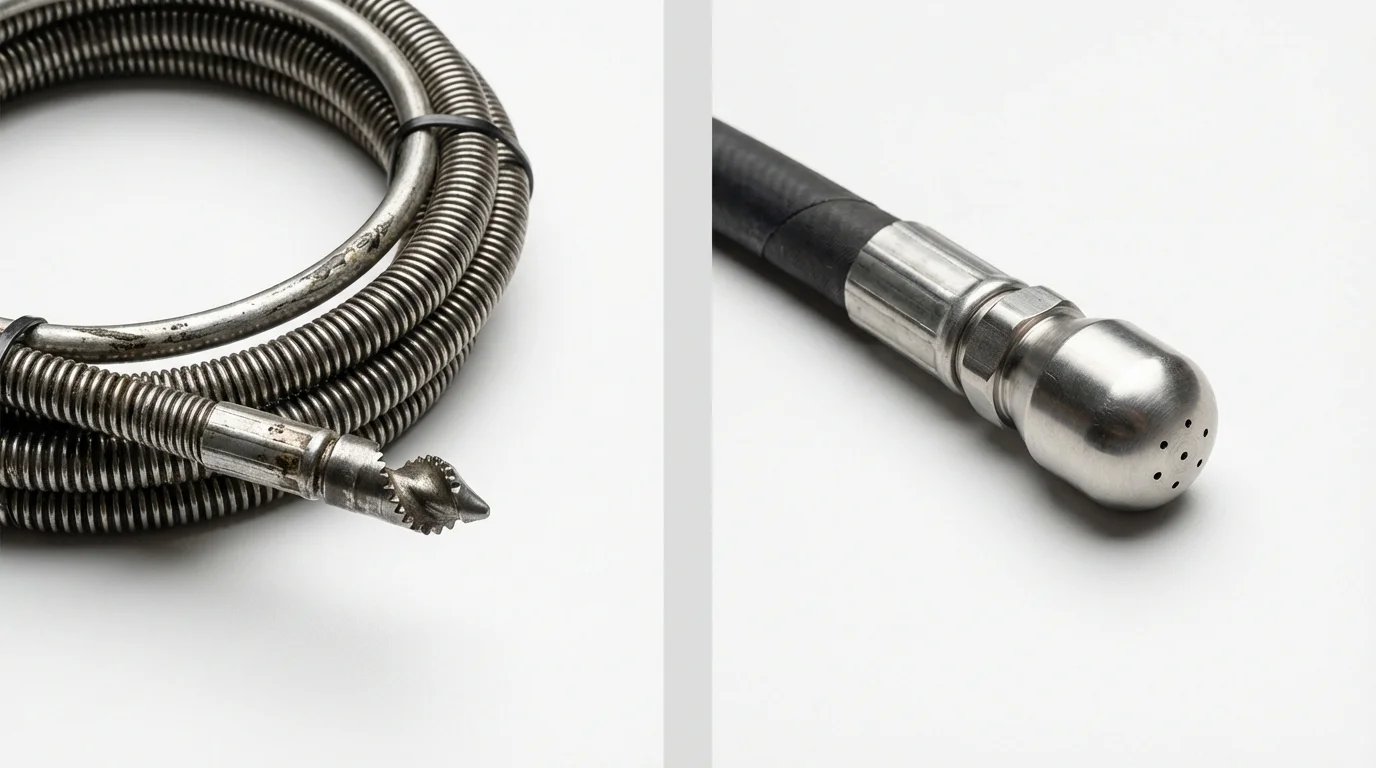 Drain snake cable and hydro jetting nozzle used for drain cleaning in Del Norte, CO