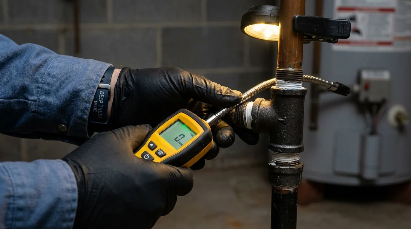 Gas leak detection with electronic sniffer by Johns Plumbing LLC in Del Norte