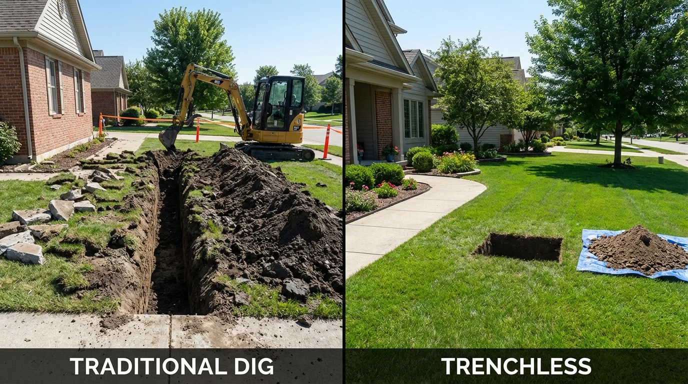 Trenchless sewer repair with minimal yard damage versus traditional excavation in Del Norte, CO